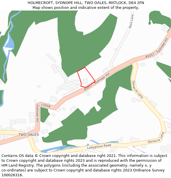 HOLMECROFT, SYDNOPE HILL, TWO DALES, MATLOCK, DE4 2FN: Location map and indicative extent of plot