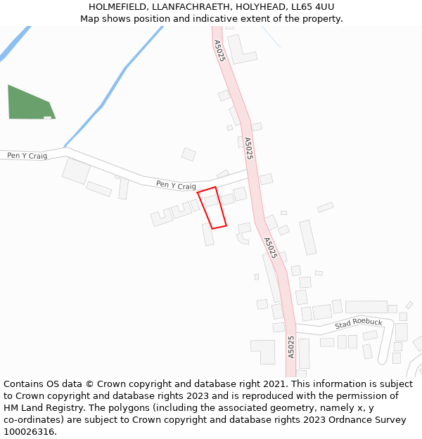 HOLMEFIELD, LLANFACHRAETH, HOLYHEAD, LL65 4UU: Location map and indicative extent of plot