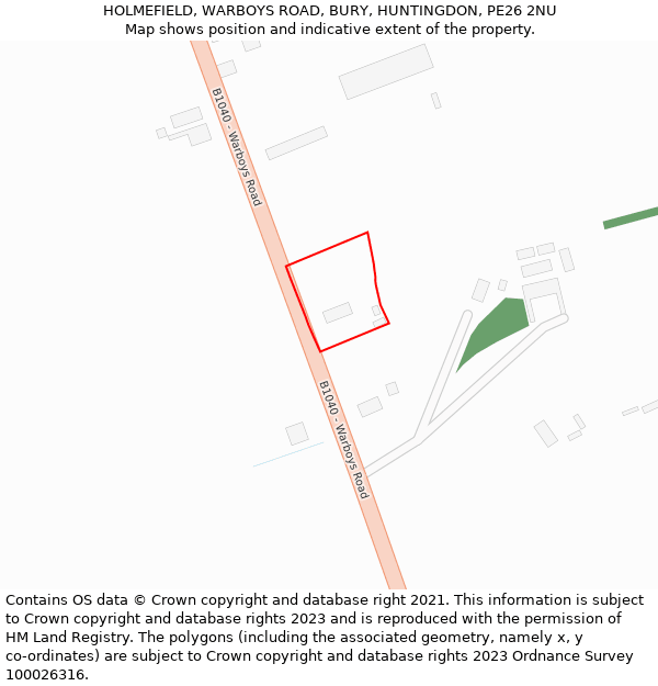 HOLMEFIELD, WARBOYS ROAD, BURY, HUNTINGDON, PE26 2NU: Location map and indicative extent of plot
