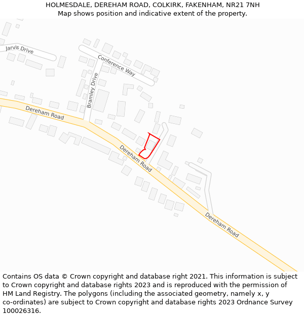 HOLMESDALE, DEREHAM ROAD, COLKIRK, FAKENHAM, NR21 7NH: Location map and indicative extent of plot