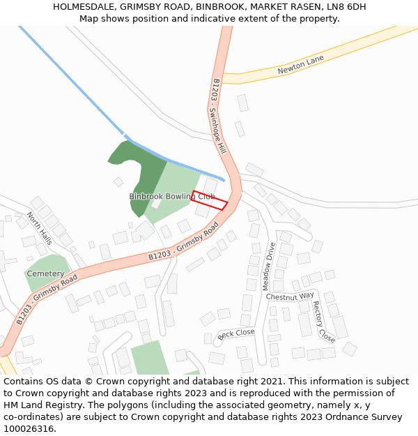HOLMESDALE, GRIMSBY ROAD, BINBROOK, MARKET RASEN, LN8 6DH: Location map and indicative extent of plot
