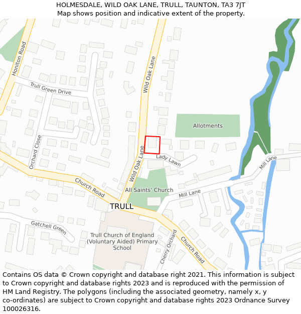 HOLMESDALE, WILD OAK LANE, TRULL, TAUNTON, TA3 7JT: Location map and indicative extent of plot