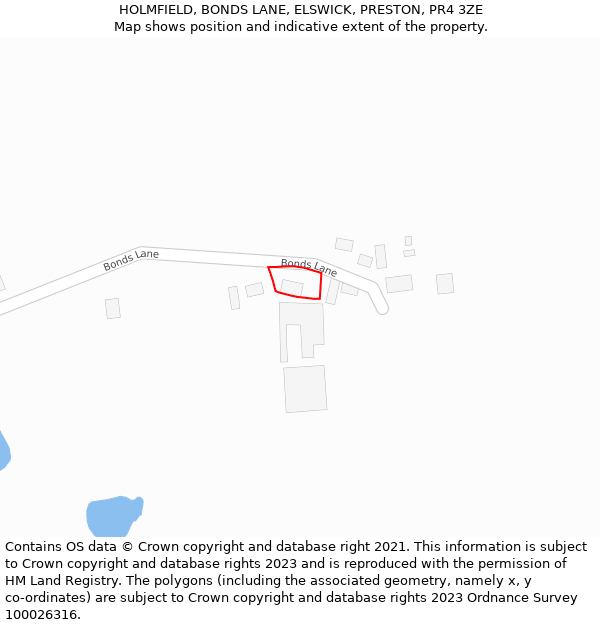 HOLMFIELD, BONDS LANE, ELSWICK, PRESTON, PR4 3ZE: Location map and indicative extent of plot