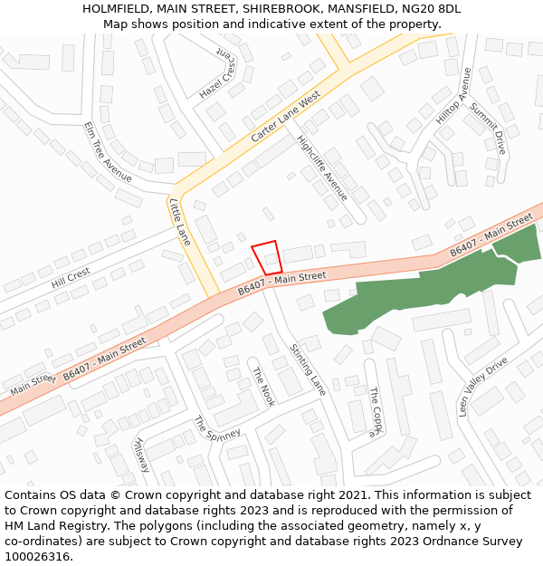 HOLMFIELD, MAIN STREET, SHIREBROOK, MANSFIELD, NG20 8DL: Location map and indicative extent of plot