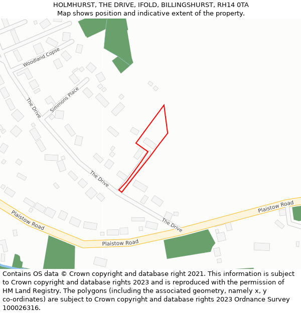 HOLMHURST, THE DRIVE, IFOLD, BILLINGSHURST, RH14 0TA: Location map and indicative extent of plot