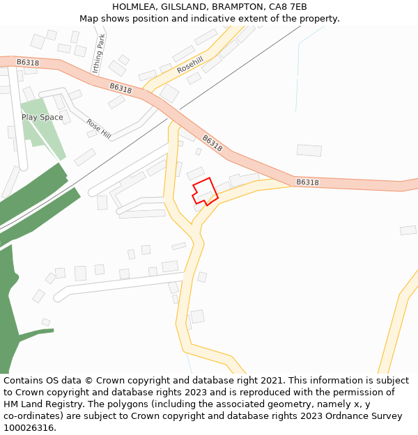 HOLMLEA, GILSLAND, BRAMPTON, CA8 7EB: Location map and indicative extent of plot
