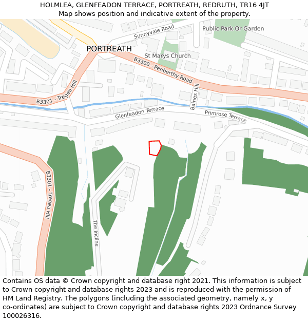 HOLMLEA, GLENFEADON TERRACE, PORTREATH, REDRUTH, TR16 4JT: Location map and indicative extent of plot