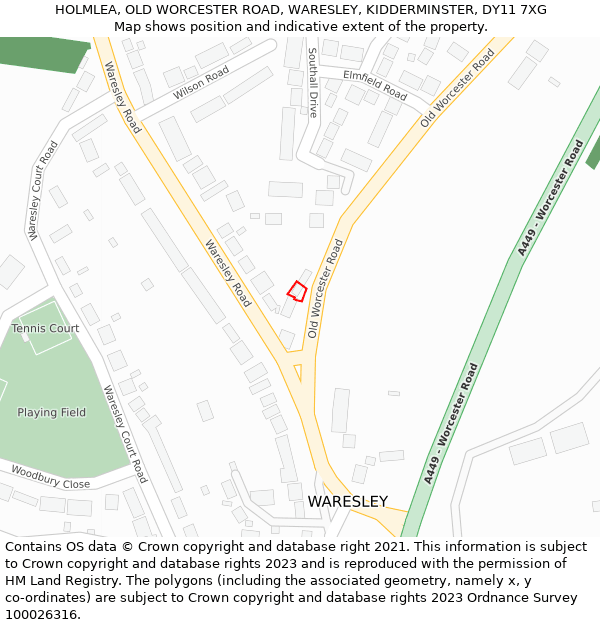 HOLMLEA, OLD WORCESTER ROAD, WARESLEY, KIDDERMINSTER, DY11 7XG: Location map and indicative extent of plot