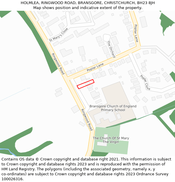HOLMLEA, RINGWOOD ROAD, BRANSGORE, CHRISTCHURCH, BH23 8JH: Location map and indicative extent of plot