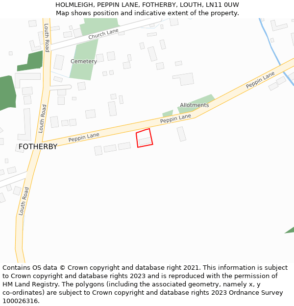 HOLMLEIGH, PEPPIN LANE, FOTHERBY, LOUTH, LN11 0UW: Location map and indicative extent of plot