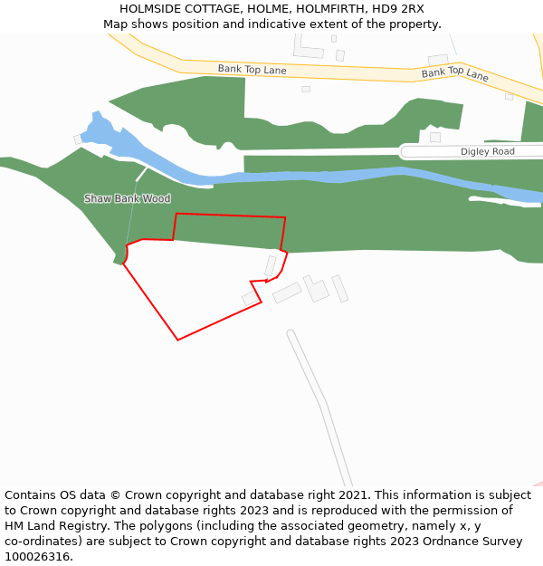 HOLMSIDE COTTAGE, HOLME, HOLMFIRTH, HD9 2RX: Location map and indicative extent of plot