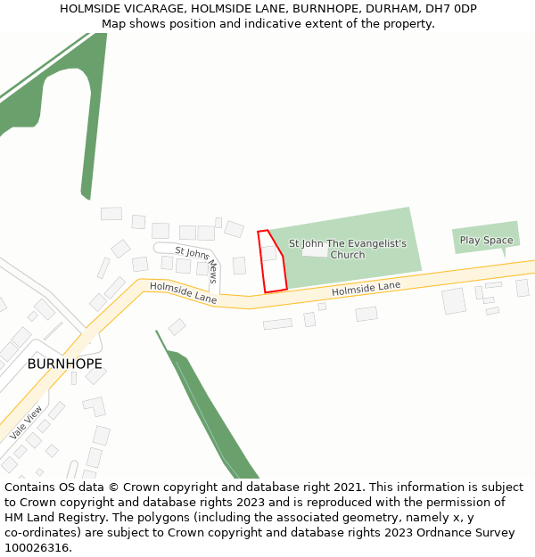 HOLMSIDE VICARAGE, HOLMSIDE LANE, BURNHOPE, DURHAM, DH7 0DP: Location map and indicative extent of plot