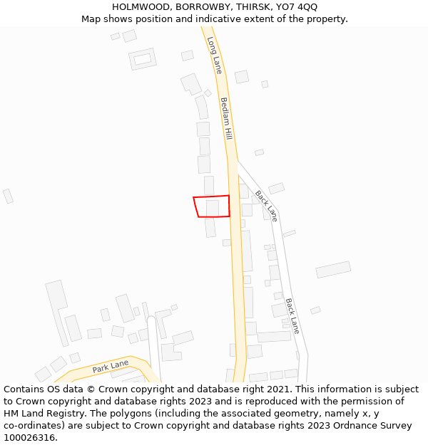 HOLMWOOD, BORROWBY, THIRSK, YO7 4QQ: Location map and indicative extent of plot