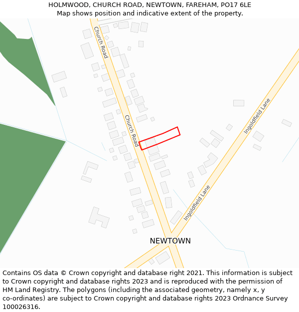 HOLMWOOD, CHURCH ROAD, NEWTOWN, FAREHAM, PO17 6LE: Location map and indicative extent of plot