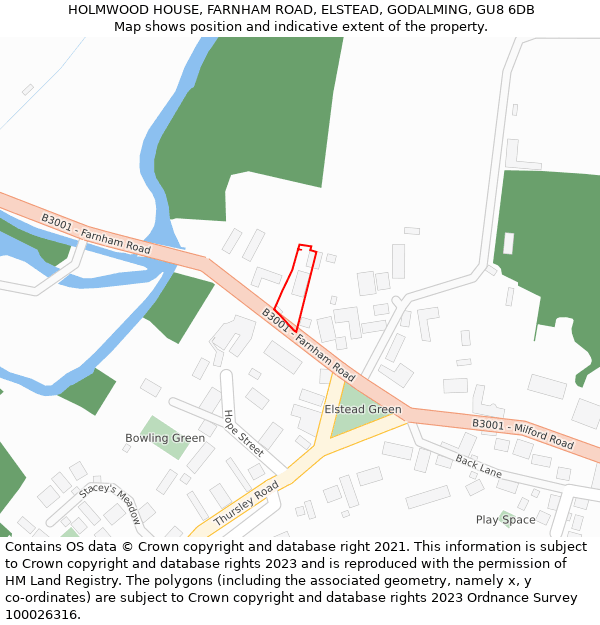 HOLMWOOD HOUSE, FARNHAM ROAD, ELSTEAD, GODALMING, GU8 6DB: Location map and indicative extent of plot