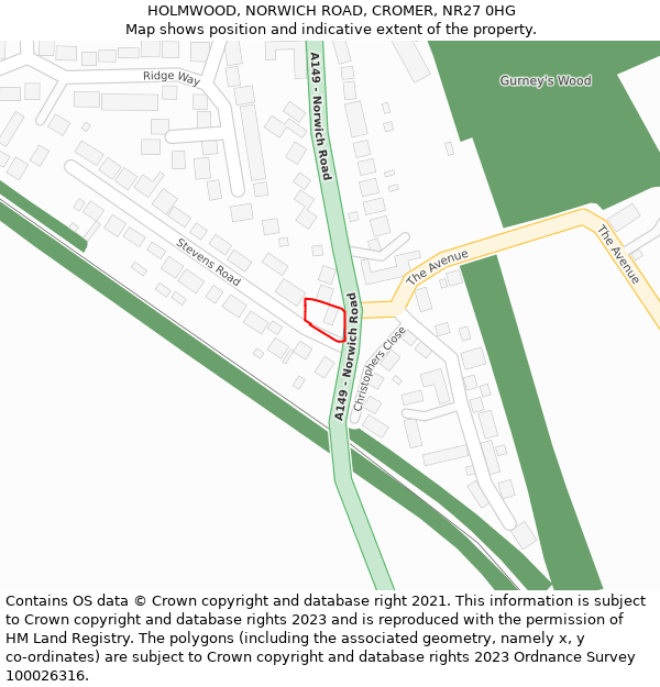 HOLMWOOD, NORWICH ROAD, CROMER, NR27 0HG: Location map and indicative extent of plot