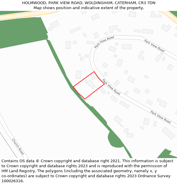 HOLMWOOD, PARK VIEW ROAD, WOLDINGHAM, CATERHAM, CR3 7DN: Location map and indicative extent of plot