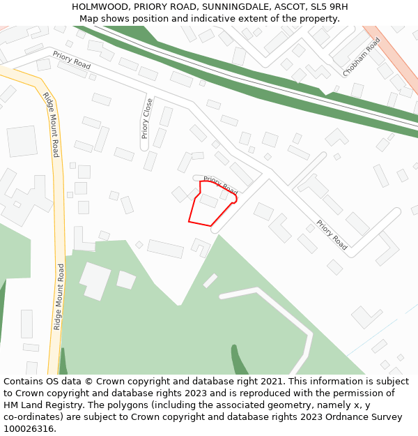 HOLMWOOD, PRIORY ROAD, SUNNINGDALE, ASCOT, SL5 9RH: Location map and indicative extent of plot