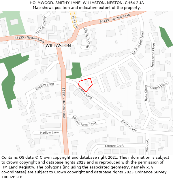 HOLMWOOD, SMITHY LANE, WILLASTON, NESTON, CH64 2UA: Location map and indicative extent of plot
