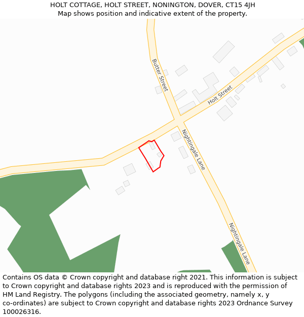 HOLT COTTAGE, HOLT STREET, NONINGTON, DOVER, CT15 4JH: Location map and indicative extent of plot
