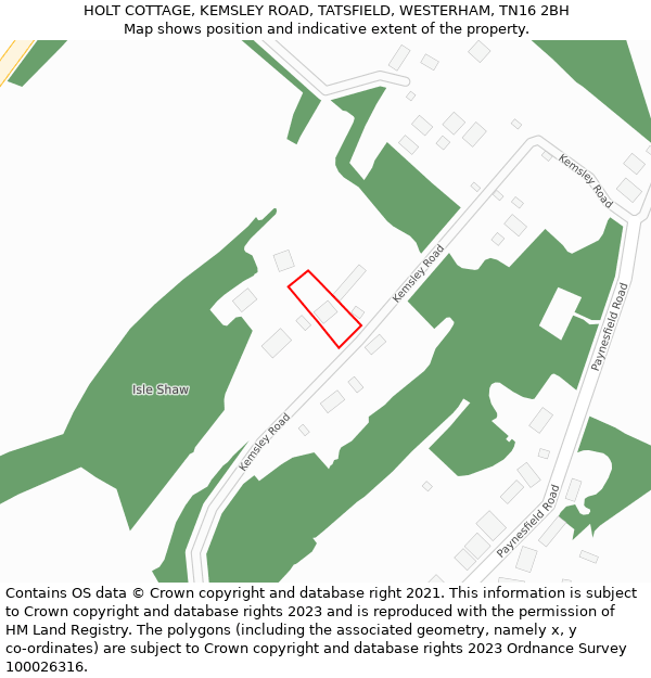 HOLT COTTAGE, KEMSLEY ROAD, TATSFIELD, WESTERHAM, TN16 2BH: Location map and indicative extent of plot