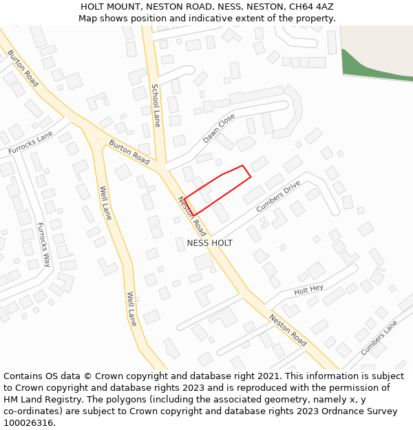 HOLT MOUNT, NESTON ROAD, NESS, NESTON, CH64 4AZ: Location map and indicative extent of plot