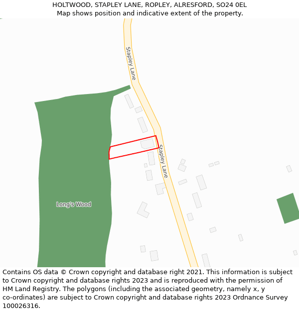 HOLTWOOD, STAPLEY LANE, ROPLEY, ALRESFORD, SO24 0EL: Location map and indicative extent of plot