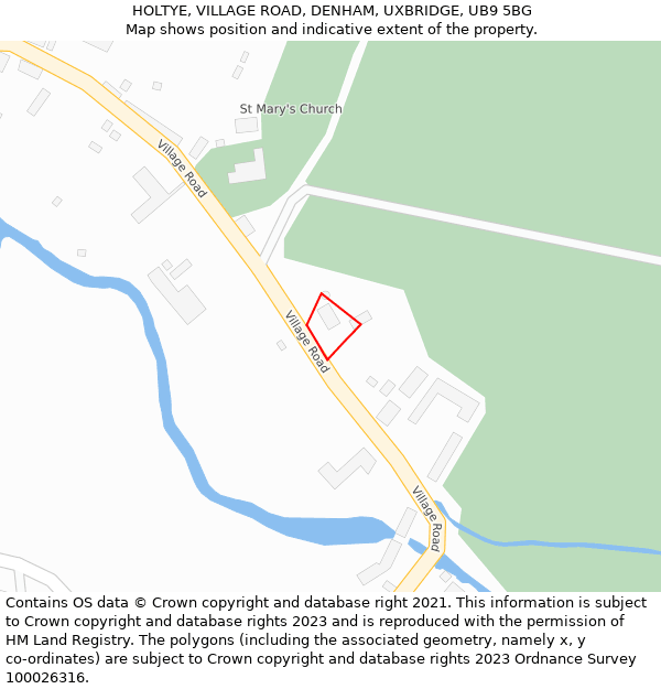 HOLTYE, VILLAGE ROAD, DENHAM, UXBRIDGE, UB9 5BG: Location map and indicative extent of plot