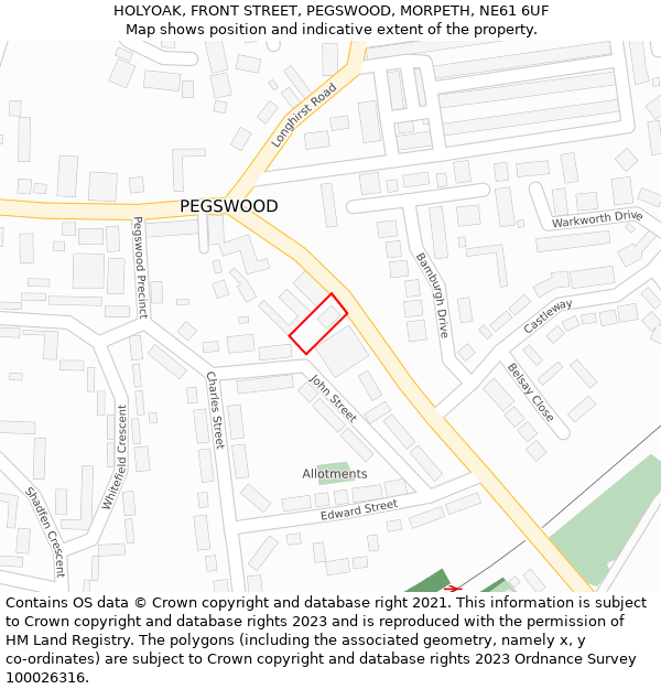 HOLYOAK, FRONT STREET, PEGSWOOD, MORPETH, NE61 6UF: Location map and indicative extent of plot