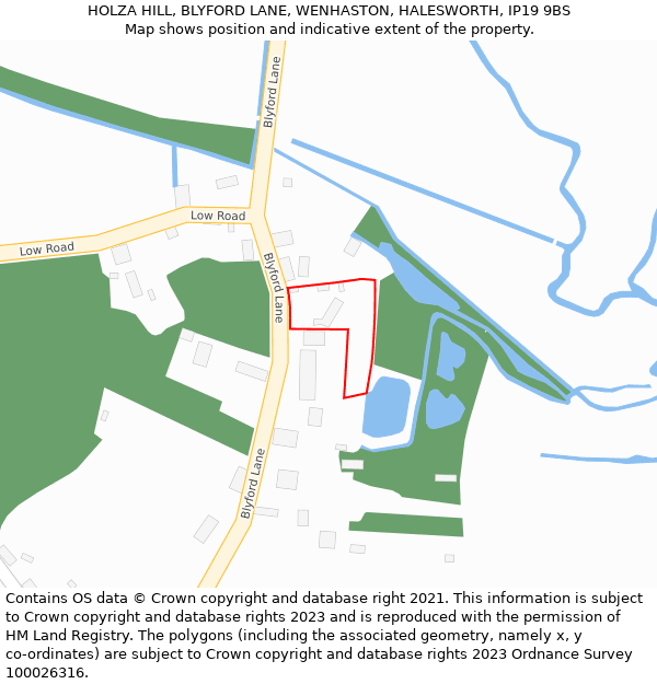 HOLZA HILL, BLYFORD LANE, WENHASTON, HALESWORTH, IP19 9BS: Location map and indicative extent of plot