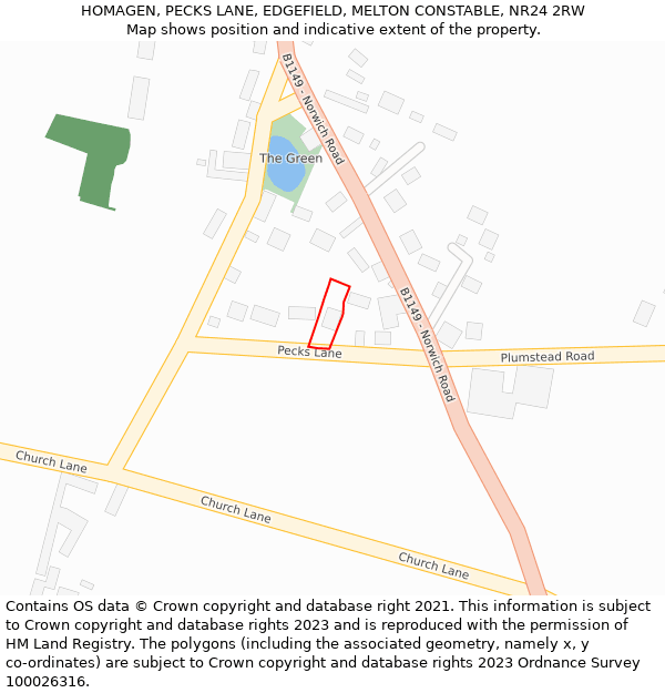 HOMAGEN, PECKS LANE, EDGEFIELD, MELTON CONSTABLE, NR24 2RW: Location map and indicative extent of plot