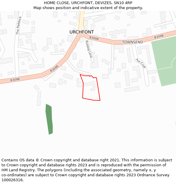HOME CLOSE, URCHFONT, DEVIZES, SN10 4RP: Location map and indicative extent of plot