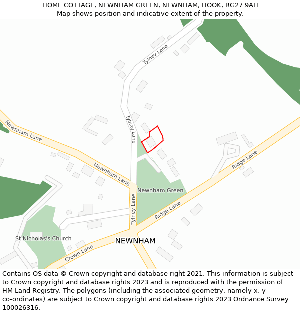 HOME COTTAGE, NEWNHAM GREEN, NEWNHAM, HOOK, RG27 9AH: Location map and indicative extent of plot