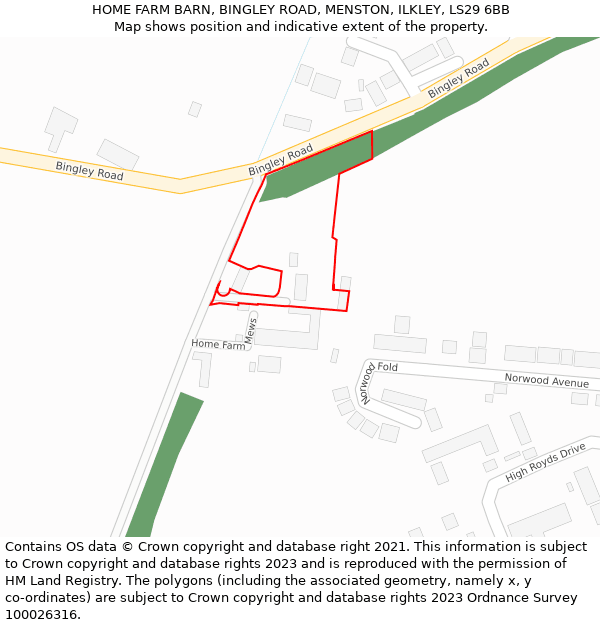 HOME FARM BARN, BINGLEY ROAD, MENSTON, ILKLEY, LS29 6BB: Location map and indicative extent of plot