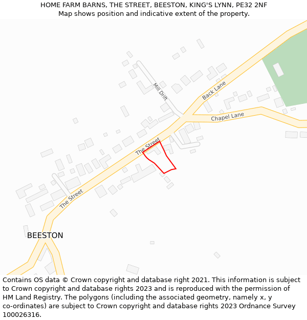 HOME FARM BARNS, THE STREET, BEESTON, KING'S LYNN, PE32 2NF: Location map and indicative extent of plot