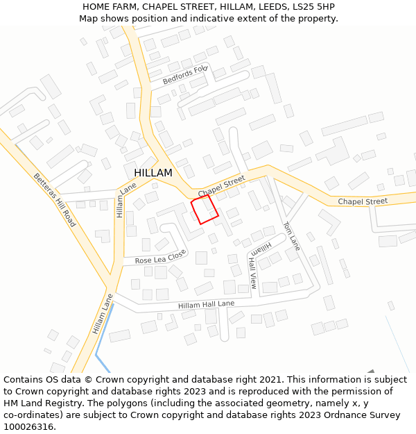 HOME FARM, CHAPEL STREET, HILLAM, LEEDS, LS25 5HP: Location map and indicative extent of plot