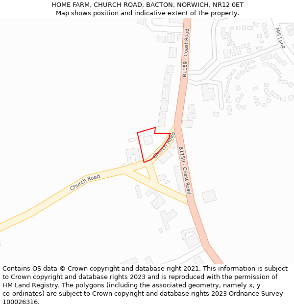 HOME FARM, CHURCH ROAD, BACTON, NORWICH, NR12 0ET: Location map and indicative extent of plot