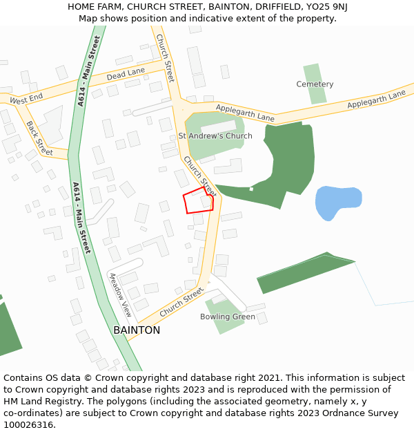 HOME FARM, CHURCH STREET, BAINTON, DRIFFIELD, YO25 9NJ: Location map and indicative extent of plot