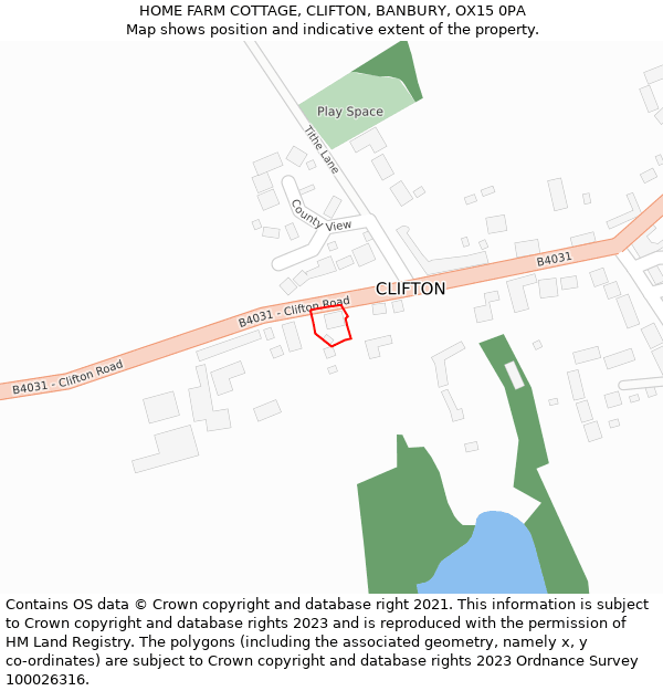 HOME FARM COTTAGE, CLIFTON, BANBURY, OX15 0PA: Location map and indicative extent of plot