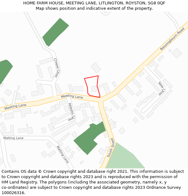 HOME FARM HOUSE, MEETING LANE, LITLINGTON, ROYSTON, SG8 0QF: Location map and indicative extent of plot