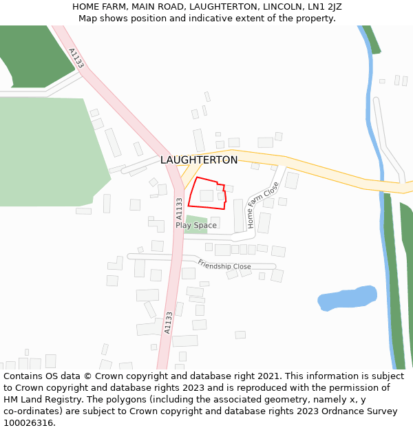 HOME FARM, MAIN ROAD, LAUGHTERTON, LINCOLN, LN1 2JZ: Location map and indicative extent of plot