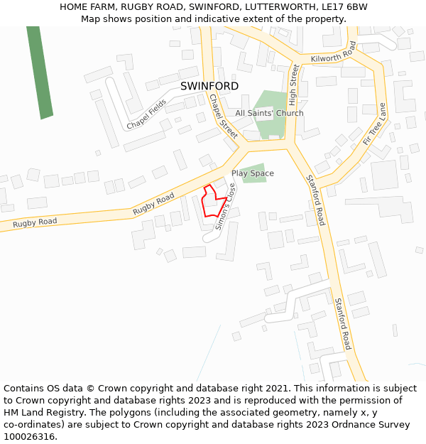 HOME FARM, RUGBY ROAD, SWINFORD, LUTTERWORTH, LE17 6BW: Location map and indicative extent of plot