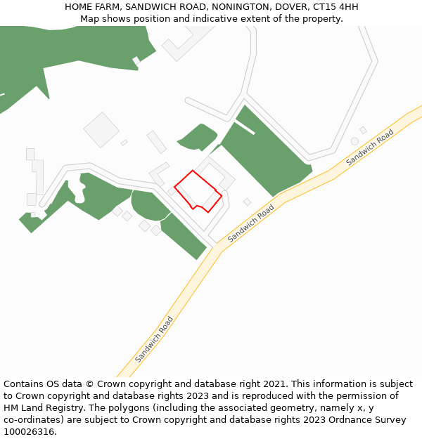 HOME FARM, SANDWICH ROAD, NONINGTON, DOVER, CT15 4HH: Location map and indicative extent of plot