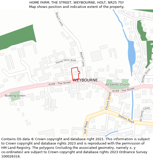 HOME FARM, THE STREET, WEYBOURNE, HOLT, NR25 7SY: Location map and indicative extent of plot