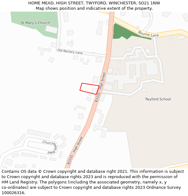 HOME MEAD, HIGH STREET, TWYFORD, WINCHESTER, SO21 1NW: Location map and indicative extent of plot