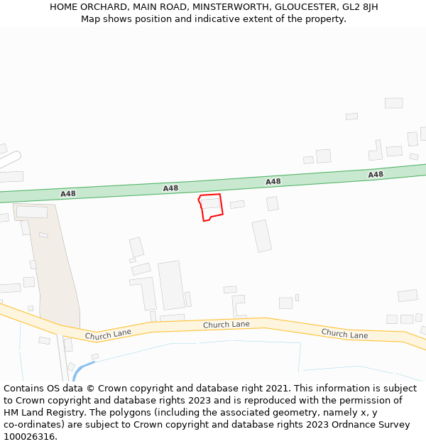 HOME ORCHARD, MAIN ROAD, MINSTERWORTH, GLOUCESTER, GL2 8JH: Location map and indicative extent of plot