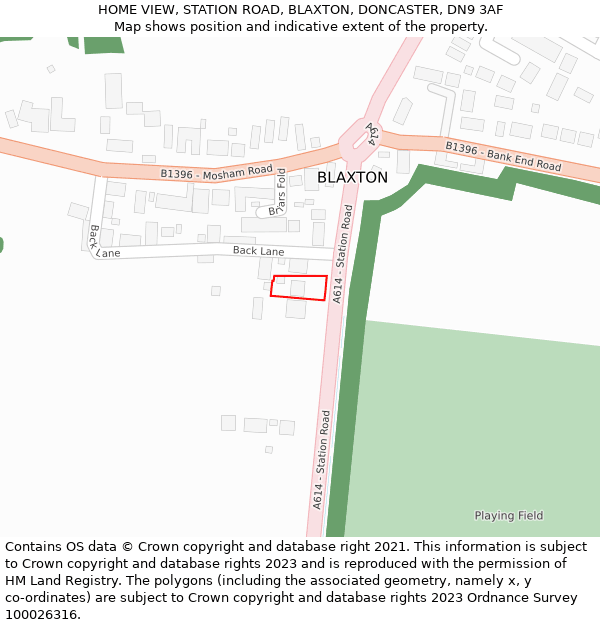 HOME VIEW, STATION ROAD, BLAXTON, DONCASTER, DN9 3AF: Location map and indicative extent of plot