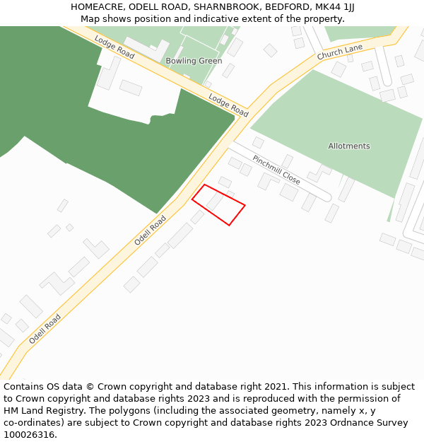 HOMEACRE, ODELL ROAD, SHARNBROOK, BEDFORD, MK44 1JJ: Location map and indicative extent of plot