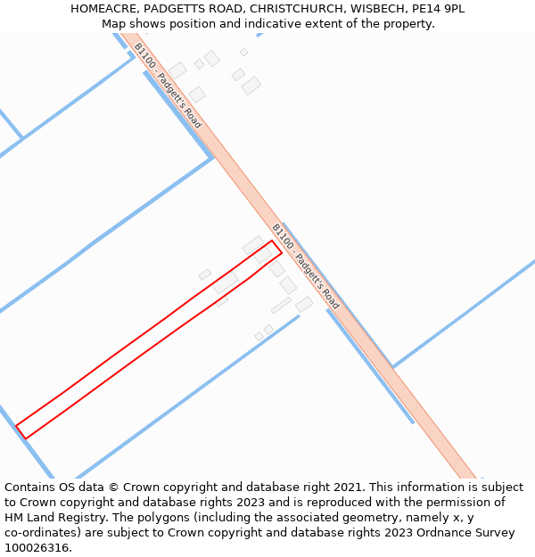 HOMEACRE, PADGETTS ROAD, CHRISTCHURCH, WISBECH, PE14 9PL: Location map and indicative extent of plot