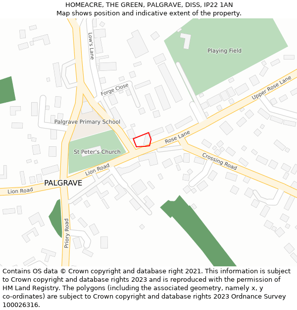 HOMEACRE, THE GREEN, PALGRAVE, DISS, IP22 1AN: Location map and indicative extent of plot
